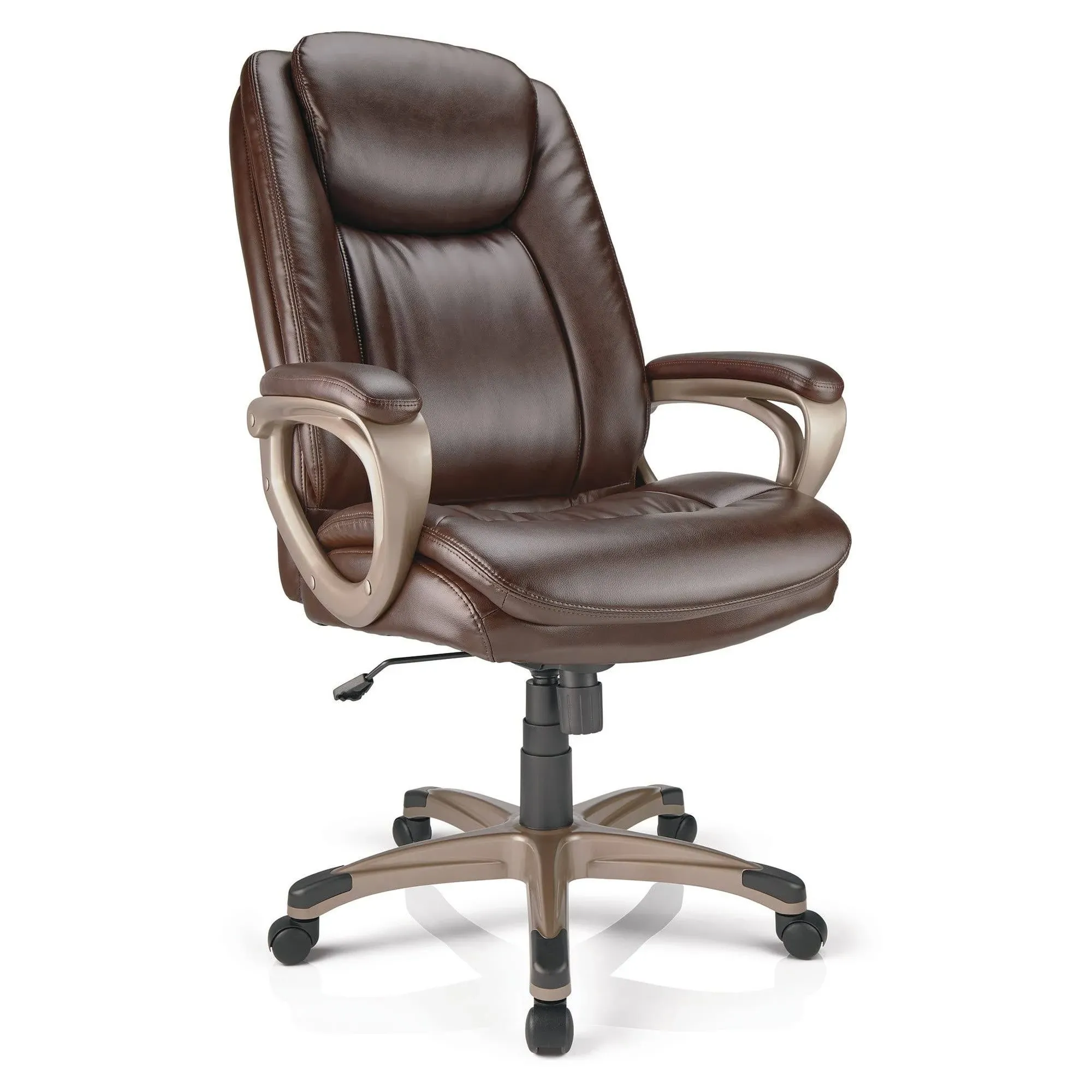 Realspace Treswell Bonded Leather High-Back Executive Office Chair, Brown/Champagne, BIFMA Compliant