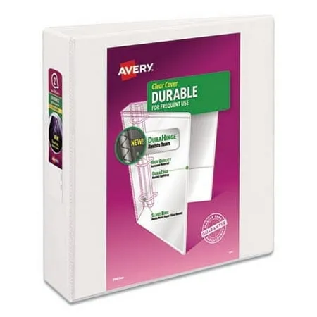 Avery Durable View Binder, 2" Slant Rings, 500-Sheet Capacity, DuraHinge, White, Case Pack of 6 (17032)