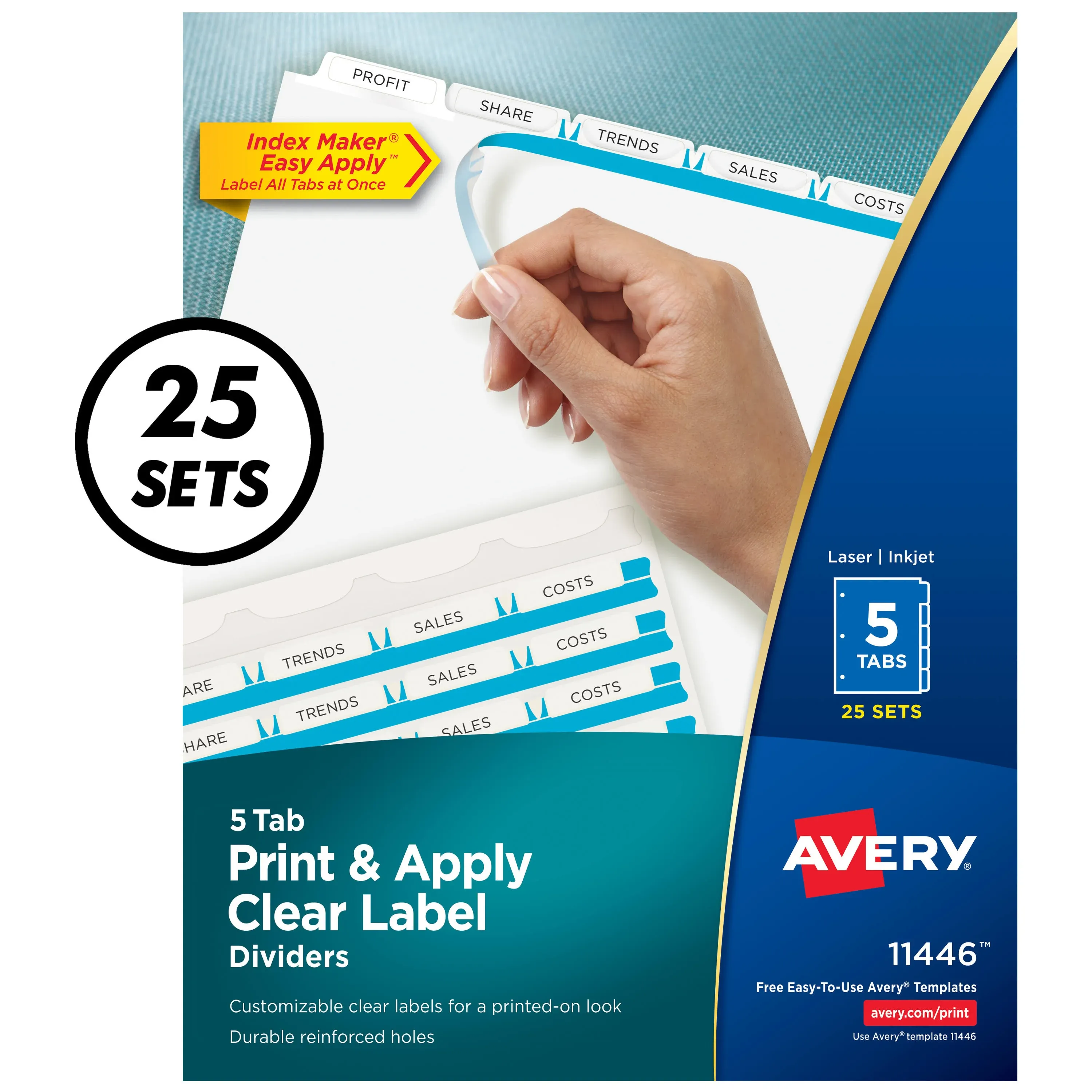 Avery&#xAE; 11446 Index Maker 5-Tab Divider Set with Clear Label Strip - 25/Box