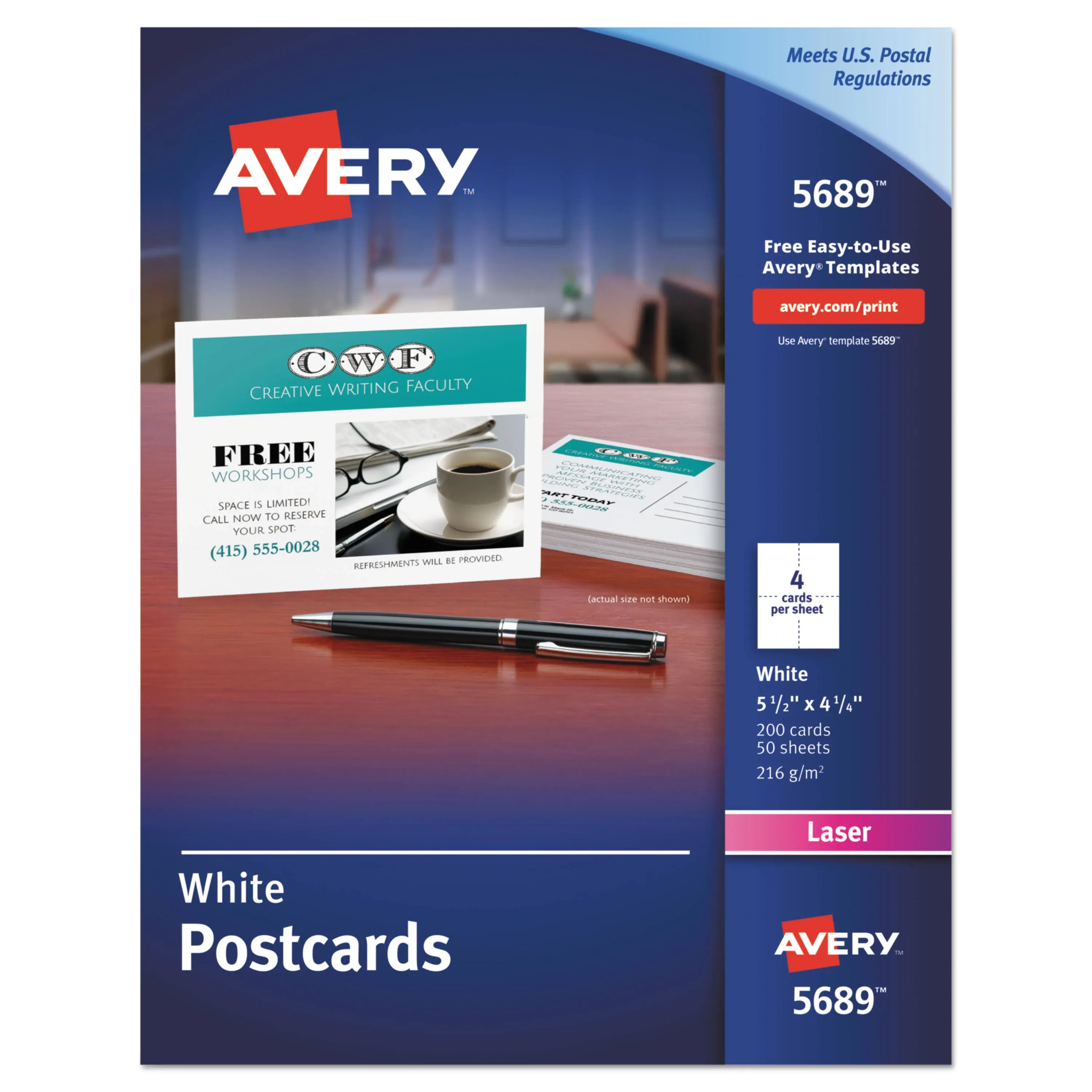 Avery Laser Postcards, White, 200-Pack,