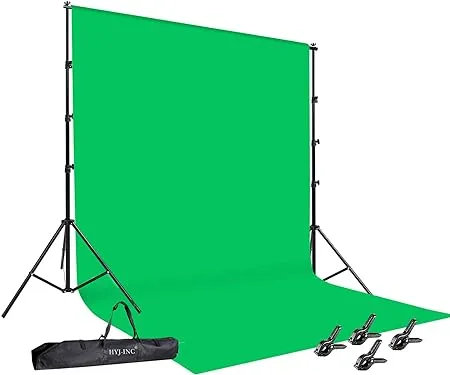 Photo Video Studio 10 x12ft 100% Cotton Muslin Chromakey Green Screen Backdrop with 8.5 x 10ft Stand Photography Background Support System Kit Clamp, Carry Bag