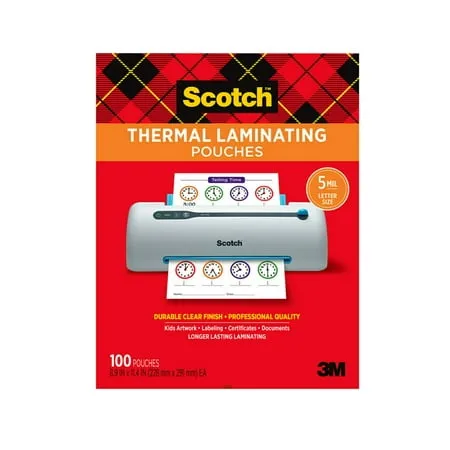 3M Scotch Thermal Laminating Pouches 5 Mil 100 Pack