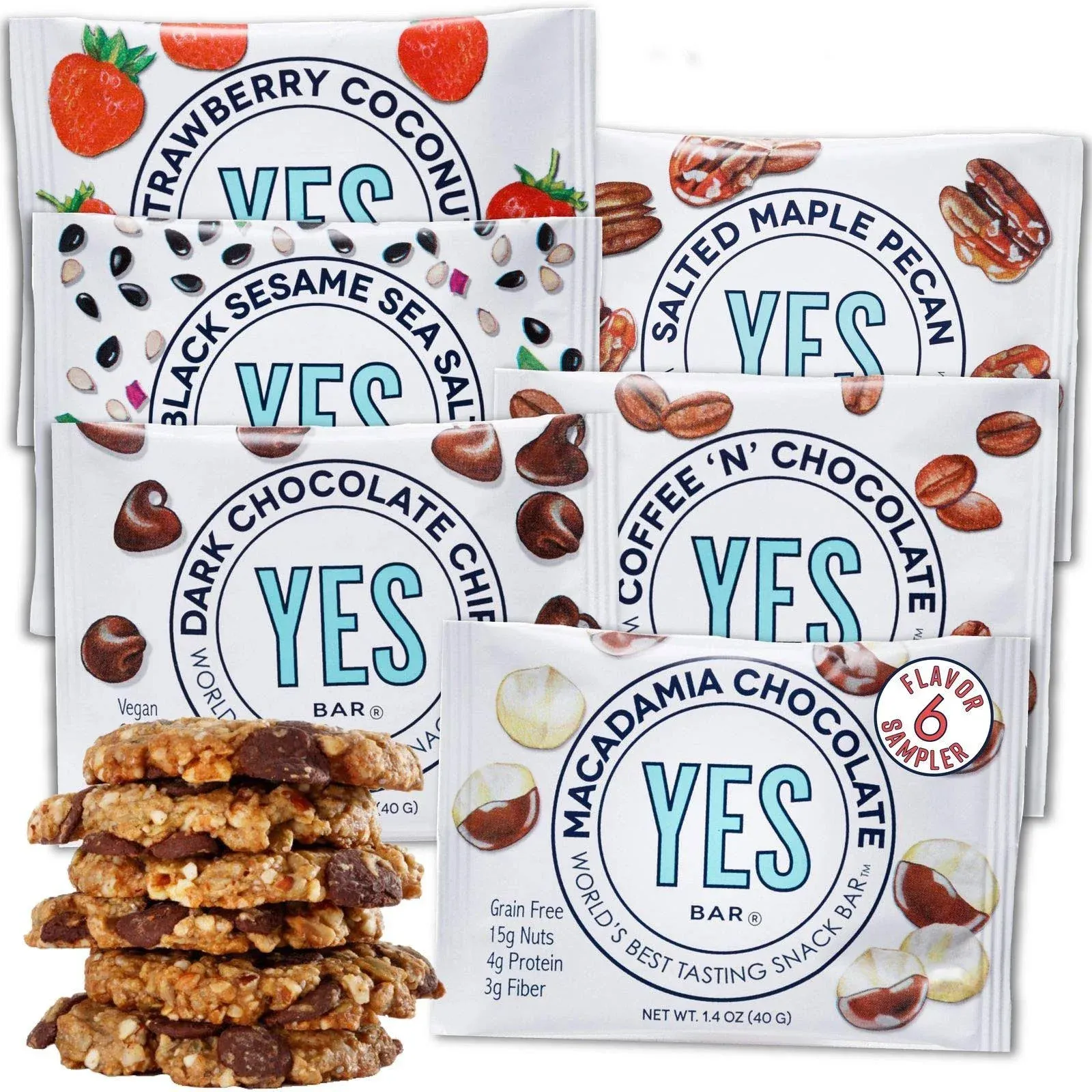 The YES Bar – Six Flavor Variety Pack – Plant Based Protein, Decadent Snack Bar – Vegan, Paleo, Gluten Free, Dairy Free, Low Sugar, Healthy Snack, Breakfast, Low Carb, Keto Friendly (Pack of 6)