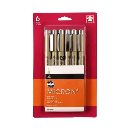 Sakura Pigma Micron Fineliner, Archival Black Ink, 01 Tip Size 6 Pack