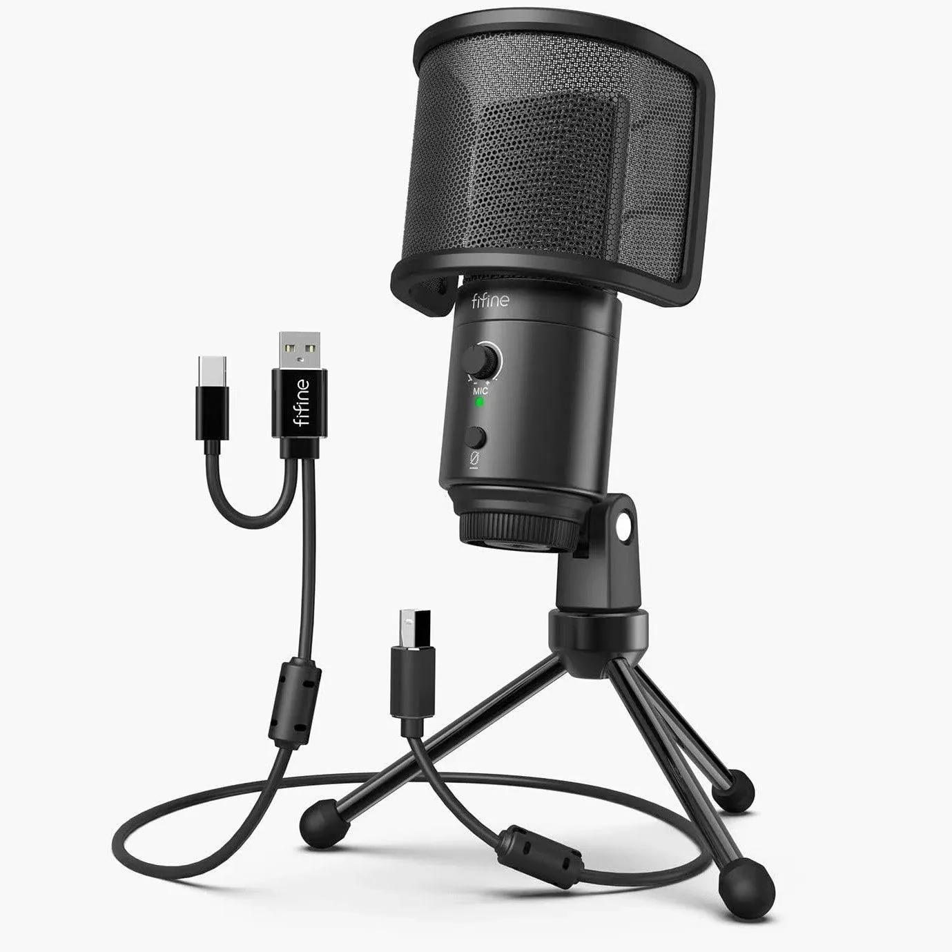 FIFINE USB Desktop PC Microphone with Pop Filter for Computer and Mac