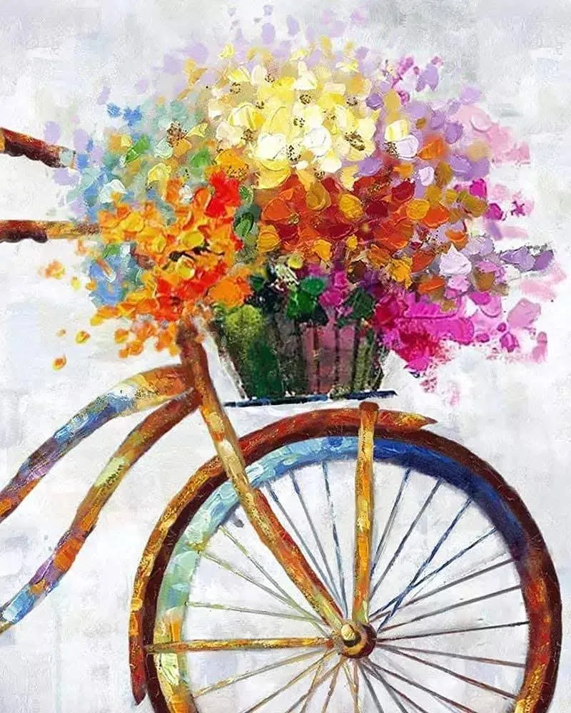 Diamond Painting Kits 5D DIY for Adults Kids Painting for Home Wall Decor Flower and Bicycle 12x16 Inch