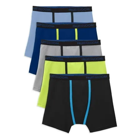 Fruit of the Loom Boys' Underwear, 5 Pack Breathable Lightweight Boxer Briefs Sizes 6/8 - 18/20