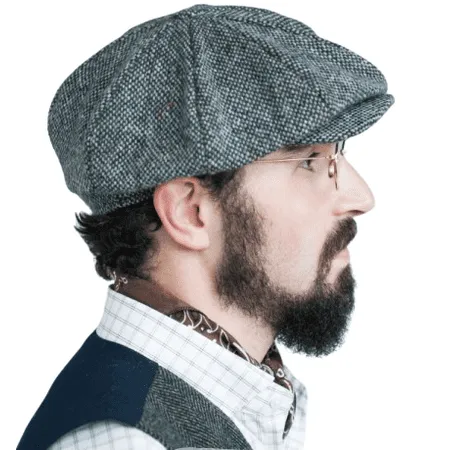 Hanna Hats Traditional Irish Tweed Eight Piece Cap. Unisex Newsboy Cap. Button Crown & Taffeta Lining. 100% Made in Ireland.