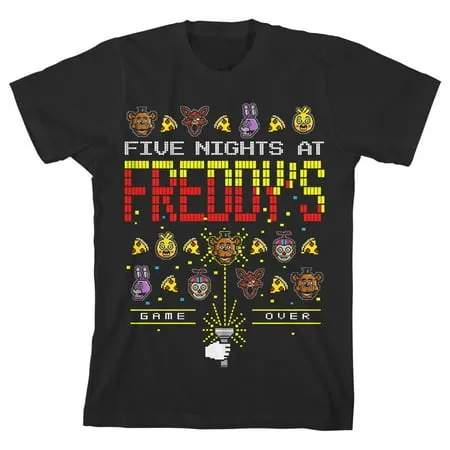 Five Nights at Freddy s Game Over Pixel Art Boy s Black T-shirt-XS