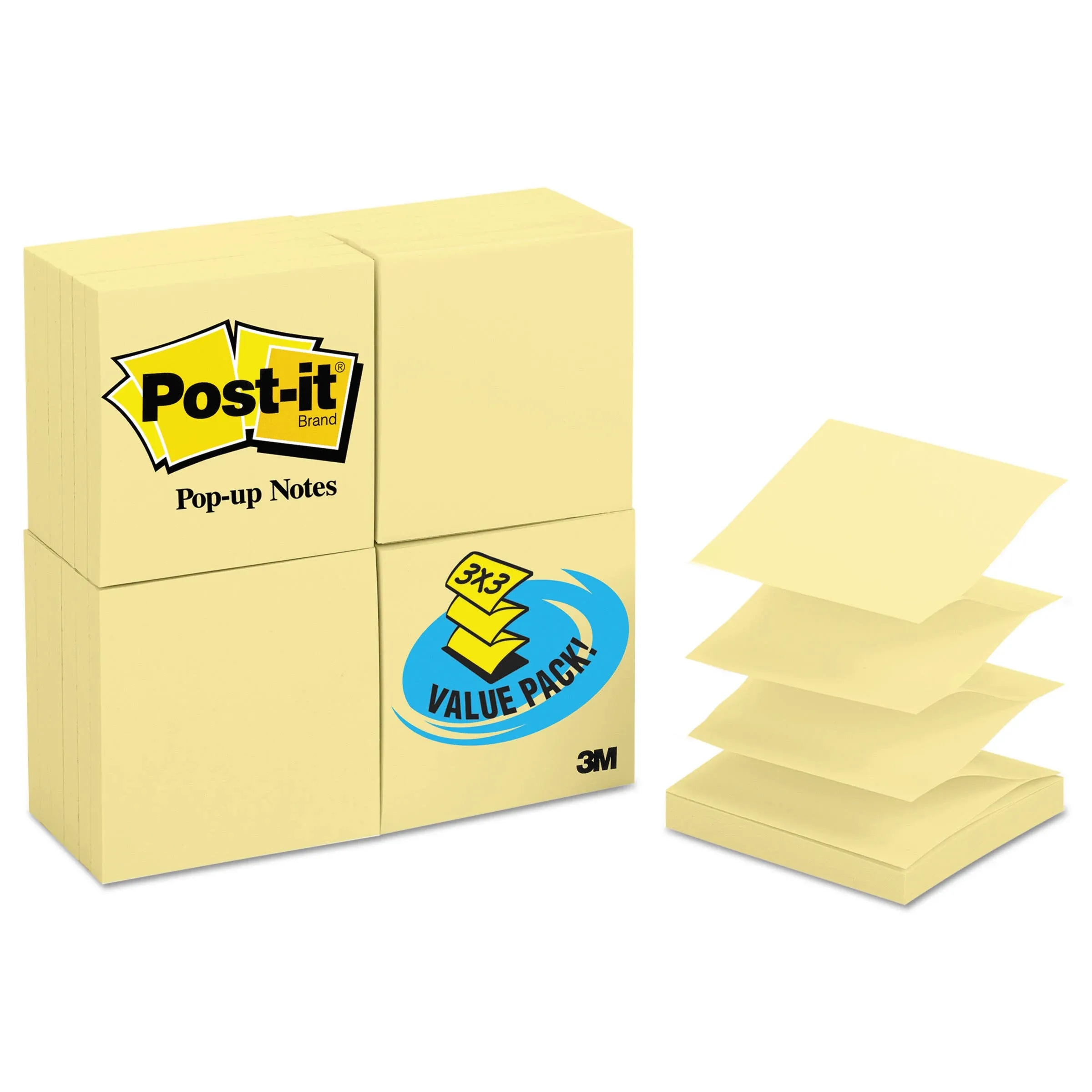 Post-it Dispenser Pop-up Notes, 3x3 in, 24 Pads, Canary Yellow, Clean Removal, Recyclable