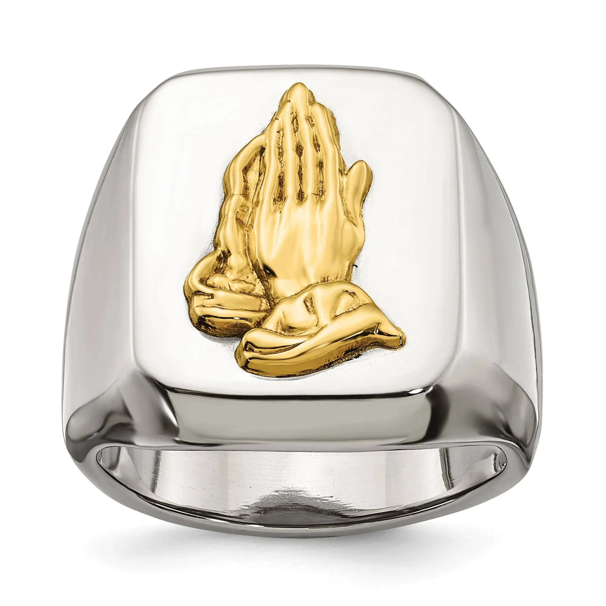 Stainless Steel w/14k Accent Polished Praying Hands Ring