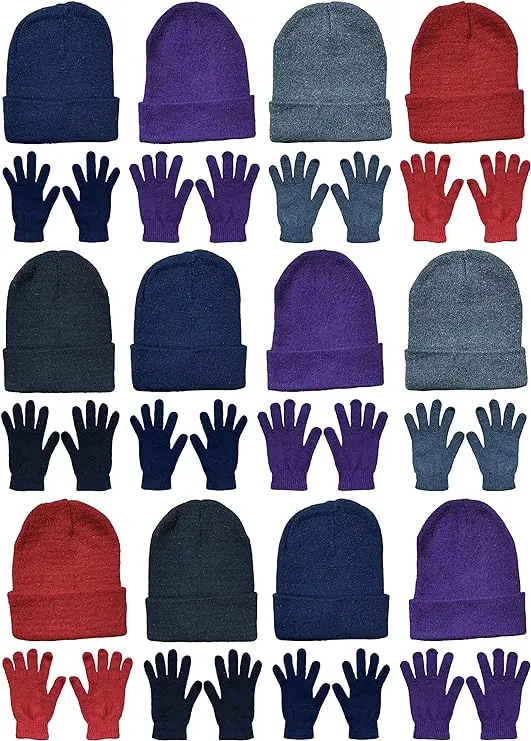 Yacht & Smith Wholesale Beanie and Glove Winter Bulk Kit, Kids Adults Bulk Sets ...