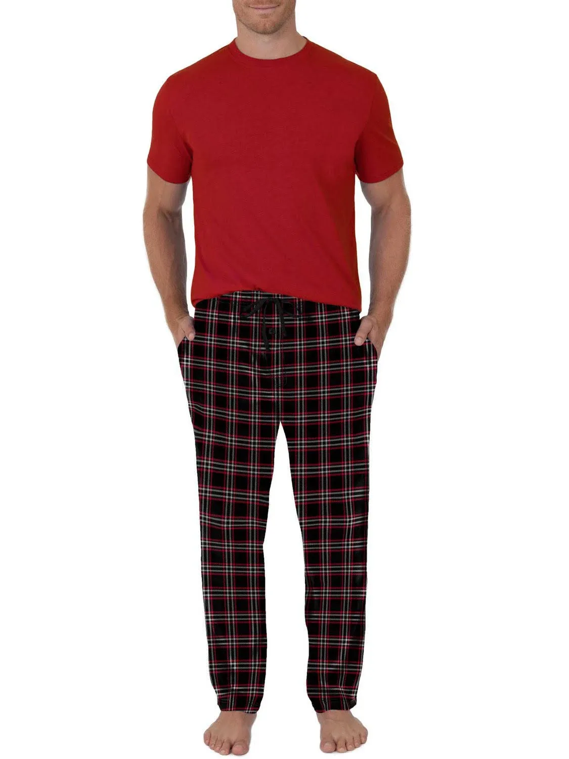 Fruit Of The Loom Men's Short Sleeve Crew Neck Top and Fleece Pajama Pant Set