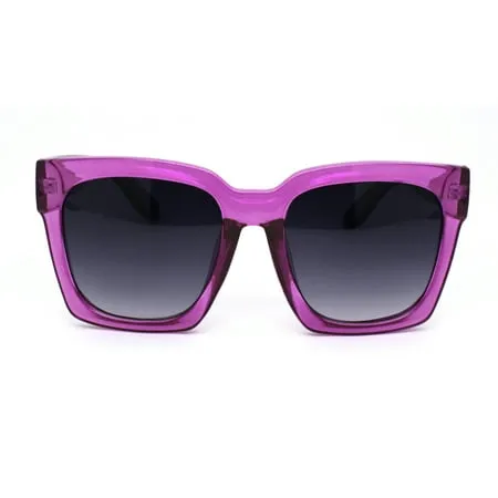 Womens Boyfriend Style Oversize Horned Rim Thick Plastic Sunglasses Purple Smoke