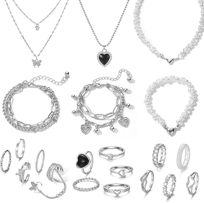 IFKM Women's Girls' Silver Plated Jewelry Set