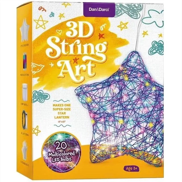 Dan&Darci 3D Light Up String Art Kit for Kids - Star Lantern Making Kit w/ 20 LEDs - Kids Easter Gifts - Crafts Set for Girls and Boys Ages 8-12 Kid - Kits for Age 8, 9, 10, 11, 12 Year Old Girl Gift