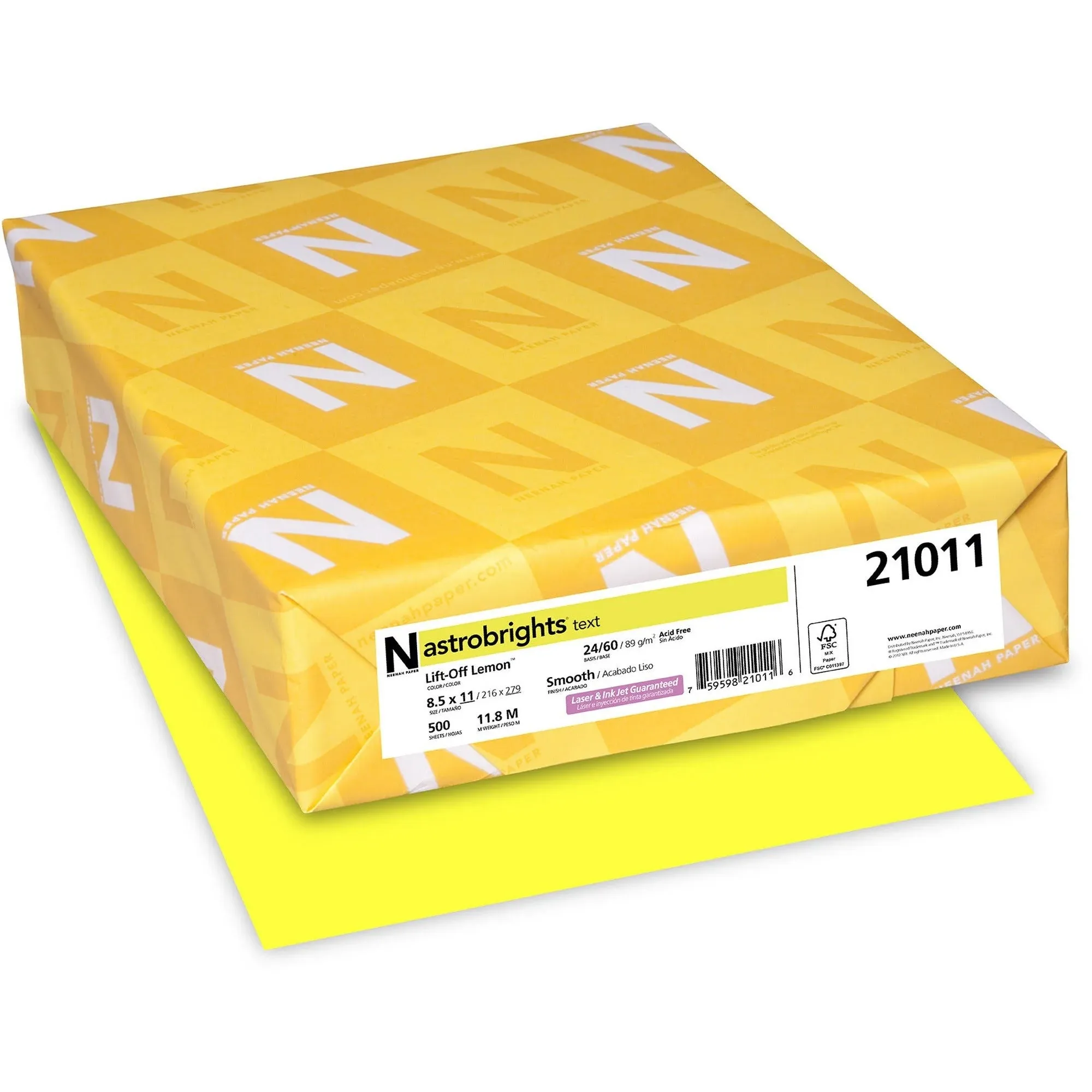 Astrobrights (Color Paper), 8.5" x11", 24 lb., Lift-Off Lemon, 500 Sheets