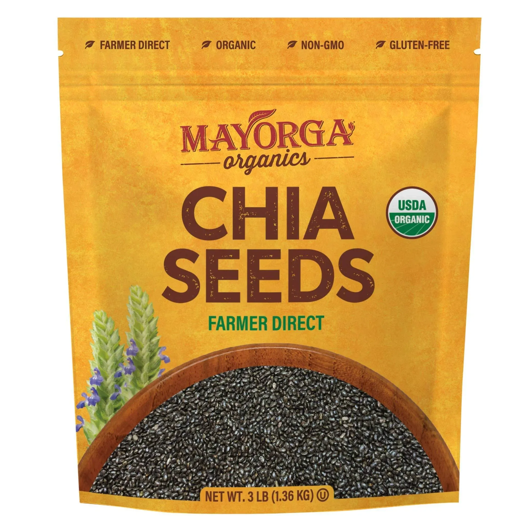 Mayorga Organics Chia Seeds Net Weight 3 LB (1.36KG) Non-GMO New