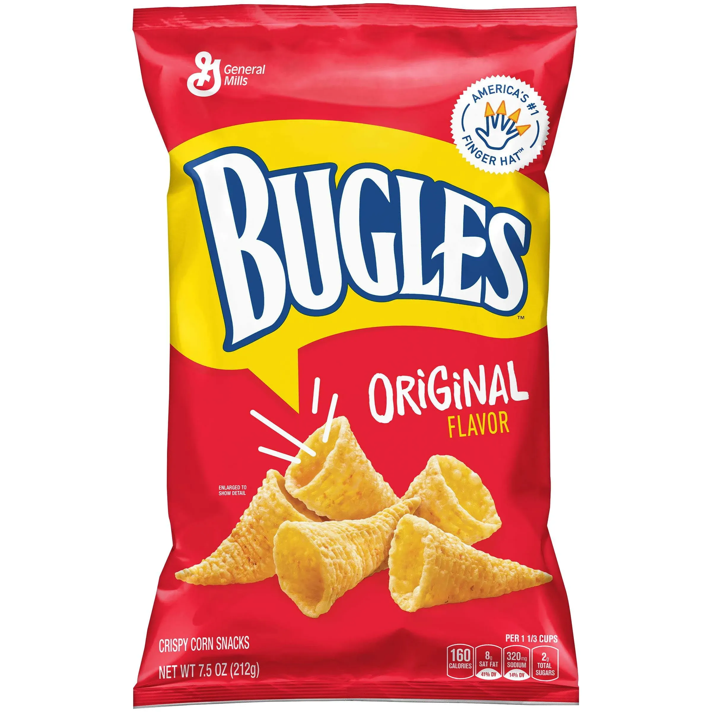 Bugles Crispy Corn Snacks, Original Flavor, Snack Bag, 7.5 oz