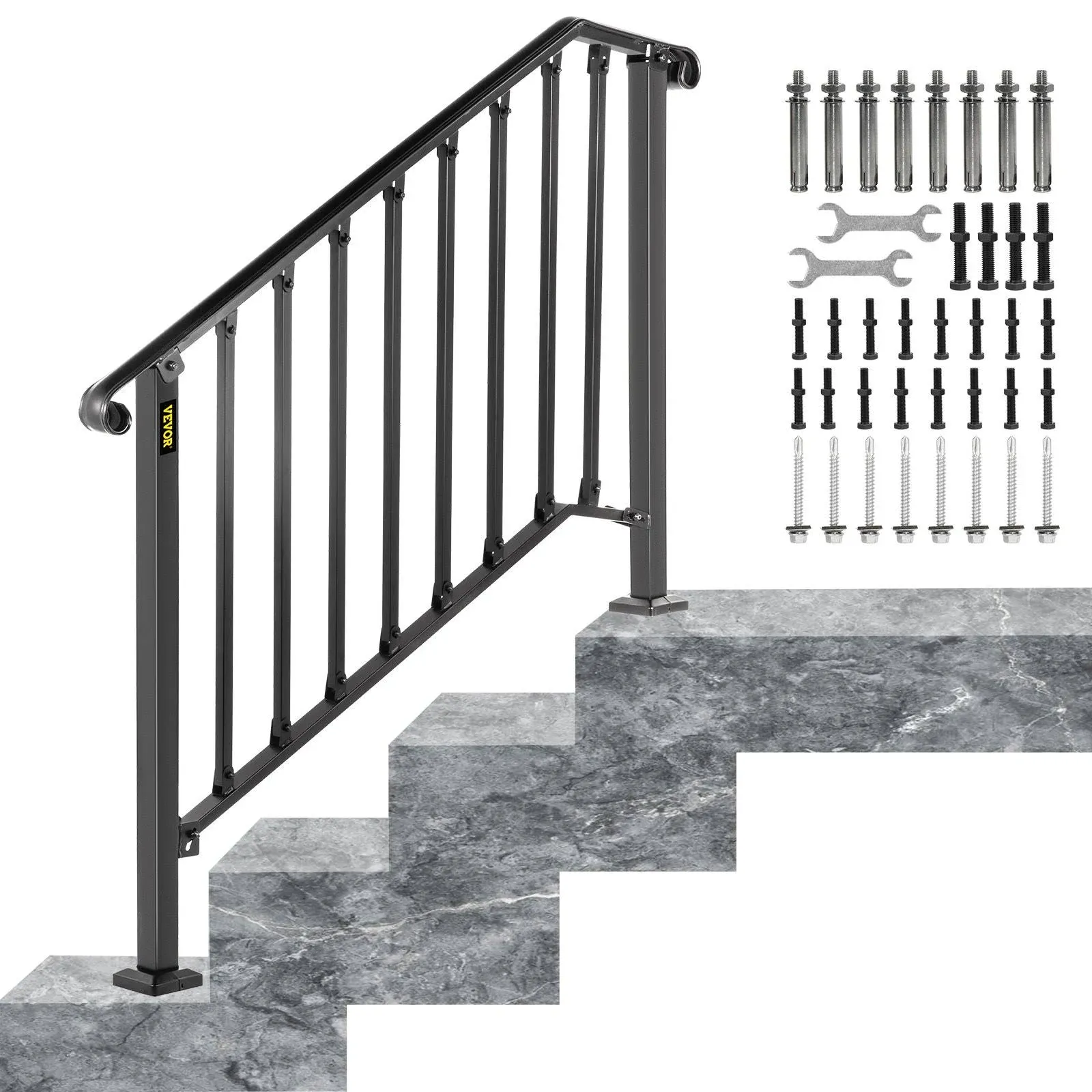 VEVOR Handrails for Outdoor Steps, Fit 3 or 4 Steps Outdoor Stair Railing, Picke