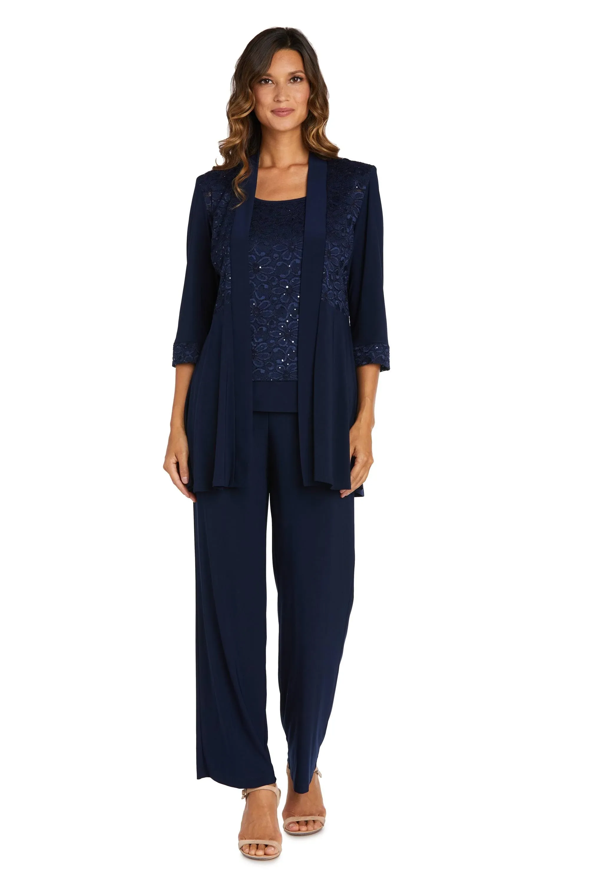 Womens Lace Sequined Pant Suit