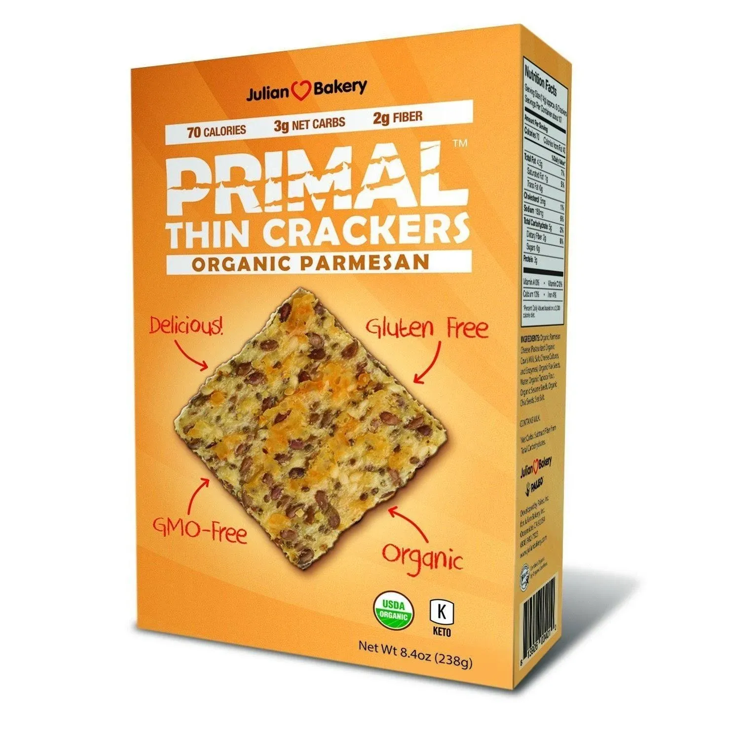 Julian Bakery, Primal Thin Crackers, Organic Parmesan