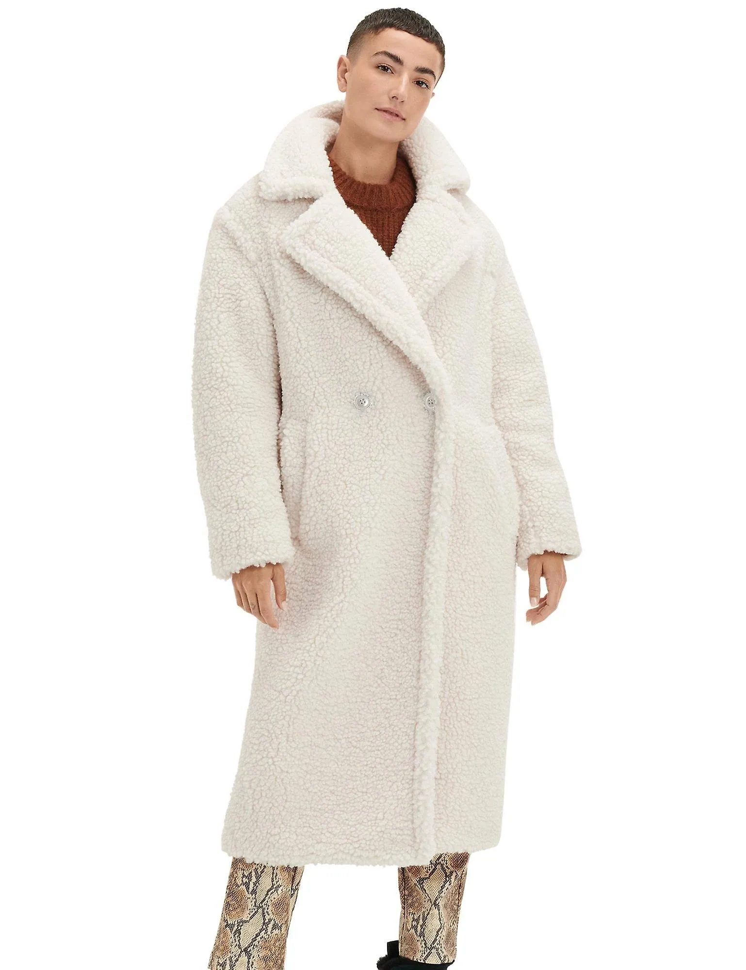 UGG Gertrude Long Teddy Coat Winter White, M