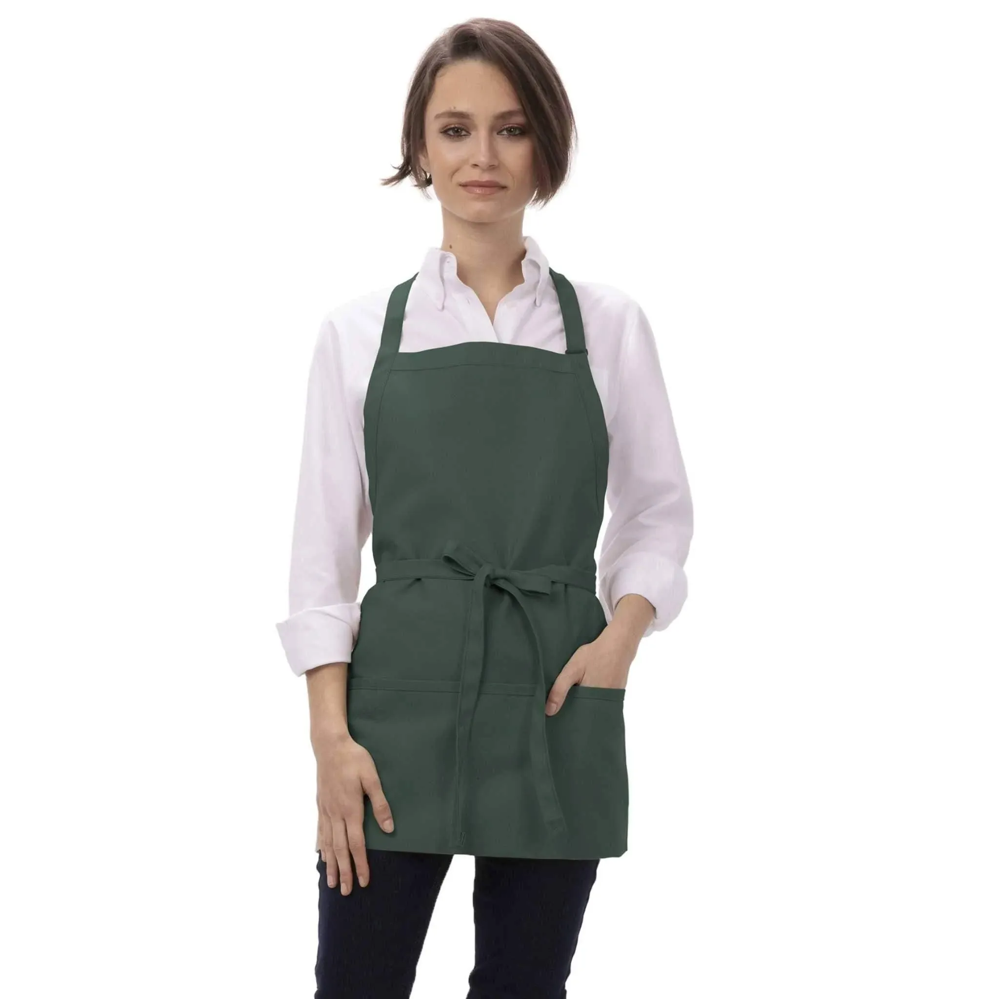 Chef Works F10HUN0 Hunter Green Three Pocket Bib Apron