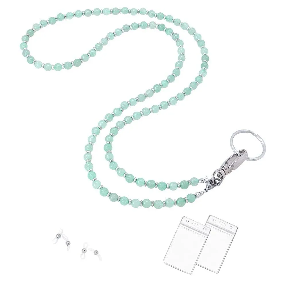 C&L Accessories Lanyard for ID Badges Holder, Beaded Green Agate Cute Lanyard for ...