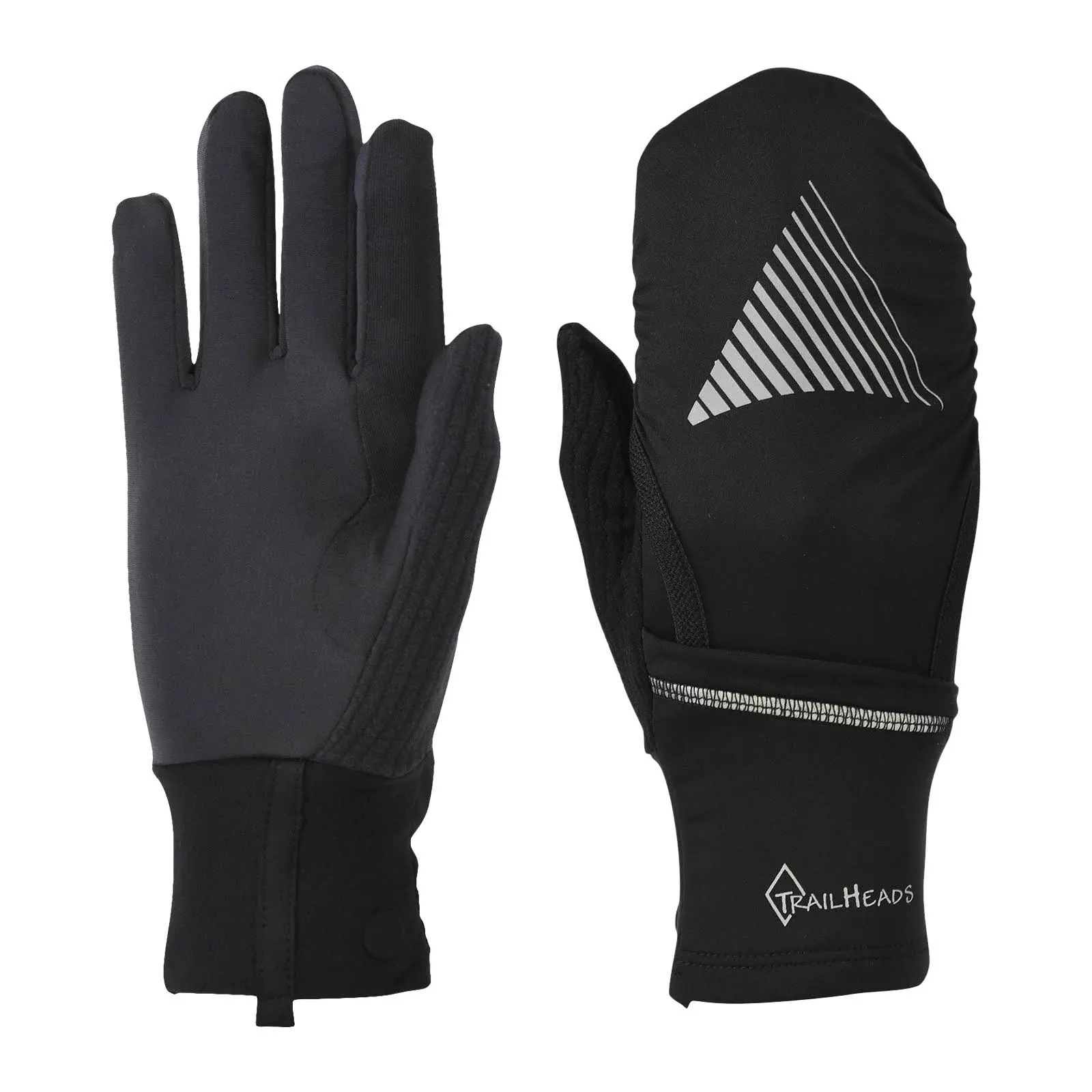 TrailHeads Mens Running Gloves Touchscreen Fingers & Convertible Waterproof Mitten Shell - for Winter, Reflective, Warm