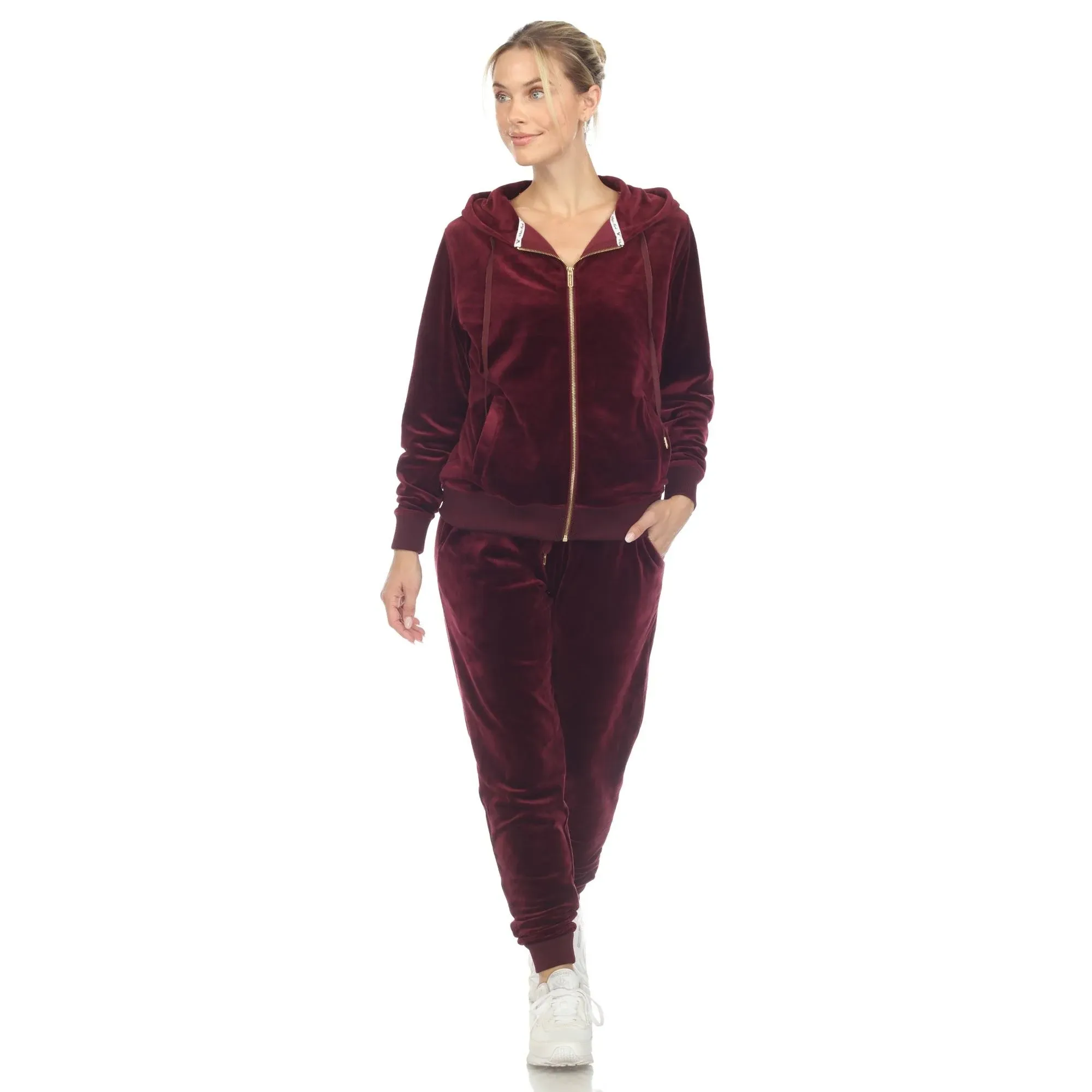 White Mark Women's 2 Piece Velour Tracksuit Set