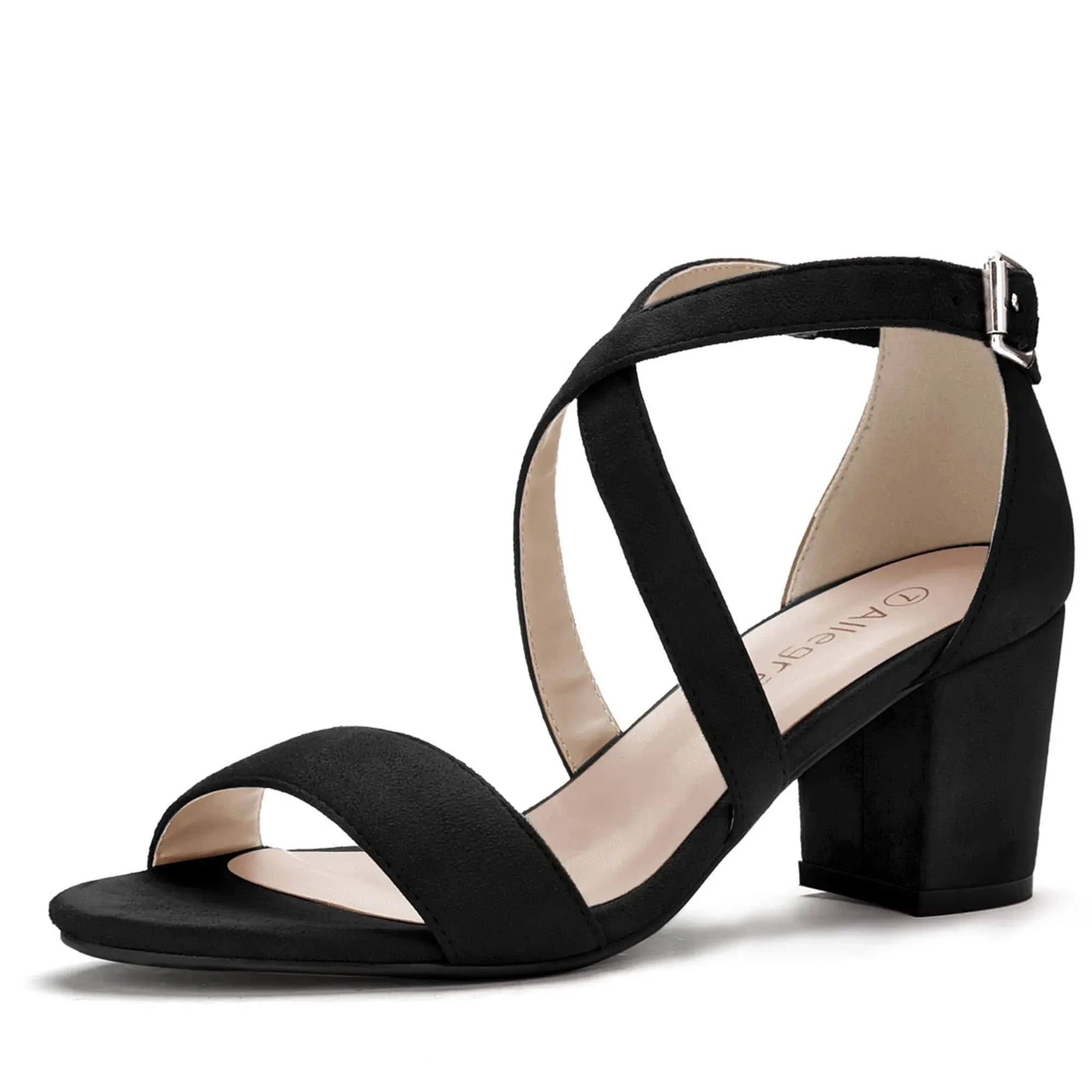 Faux Suede Crisscross Ankle Strap Block Heel Sandals