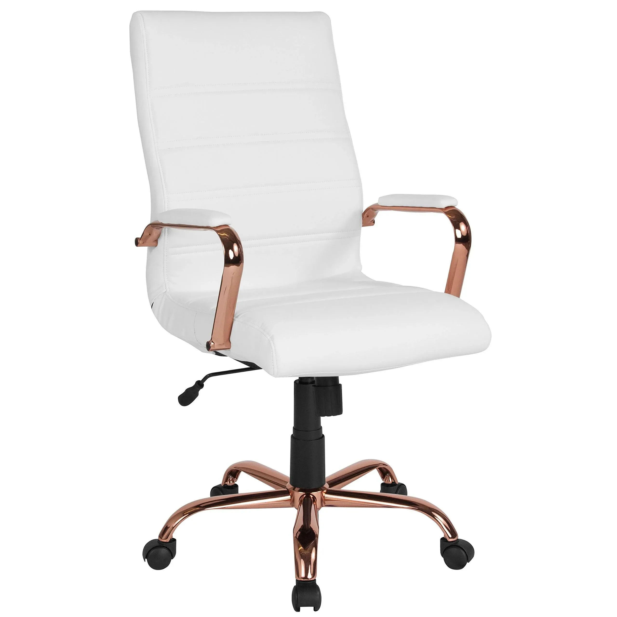 Flash Furniture GO-2286H-WH-GG High-Back White Leather Swivel Office Chair with Chrome Base and Arms