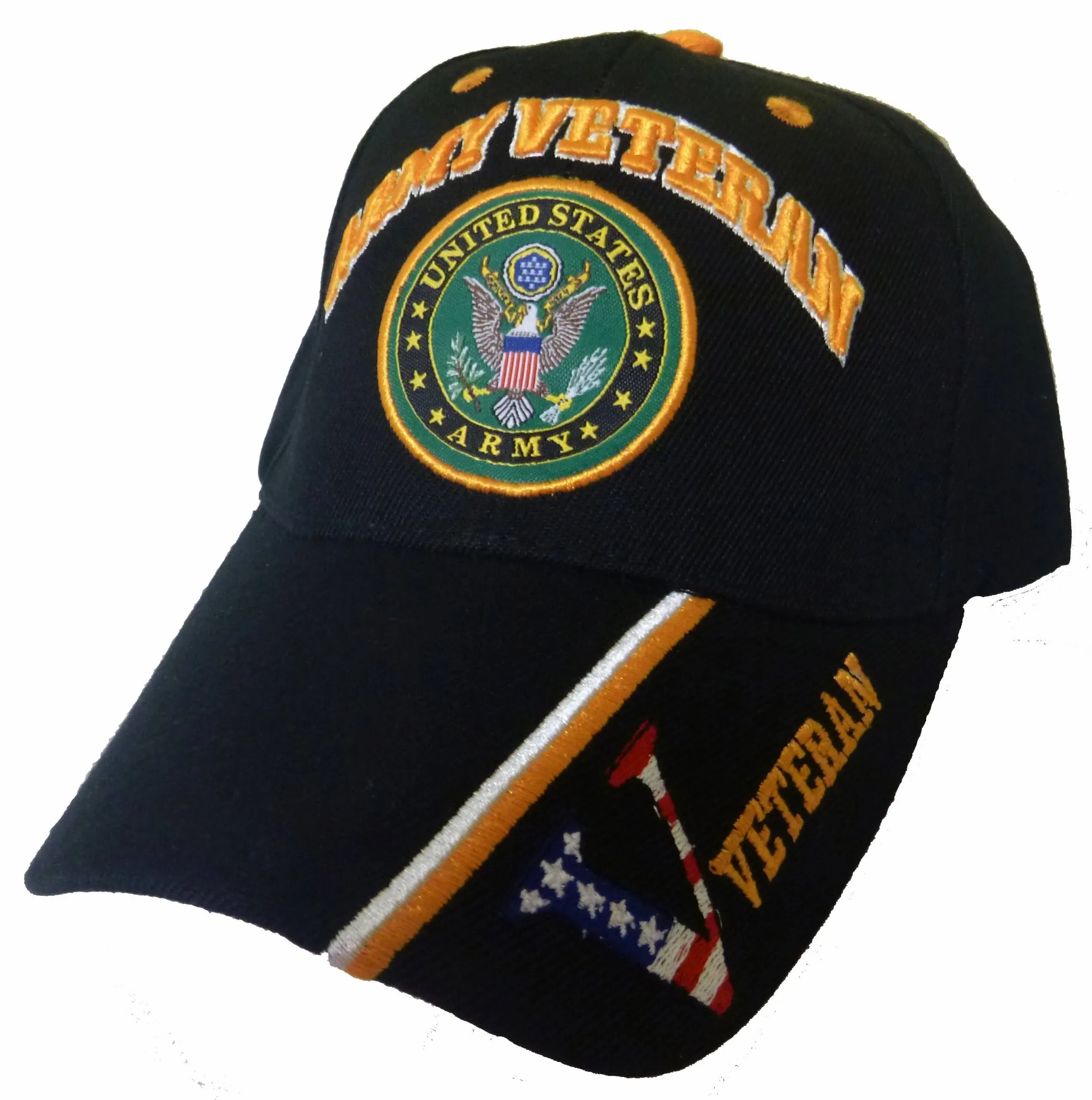 Army Black Baseball Cap Veteran V American Flag USA Hat United States Patriotic ...