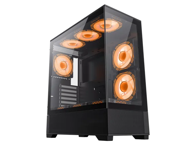 GAMEMAX VISTA AB Black Mid-tower ATX Computer Case w/6  x 120mm ARGB Fans (2 x MB side, 3 x PSU Top Cover, 1 x Rear) Pre-Installed