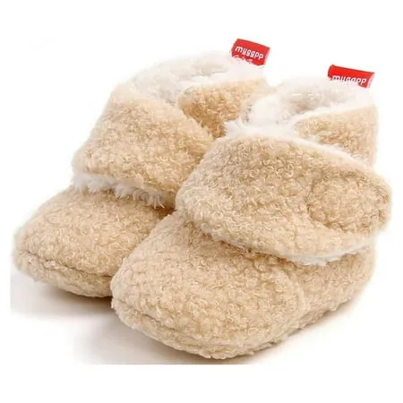 Unisex Newborn Baby Cozy Fleece Booties Stay On Slippers Soft Shoes Non Slip Infant Boys Girls Winter Warm Shoes