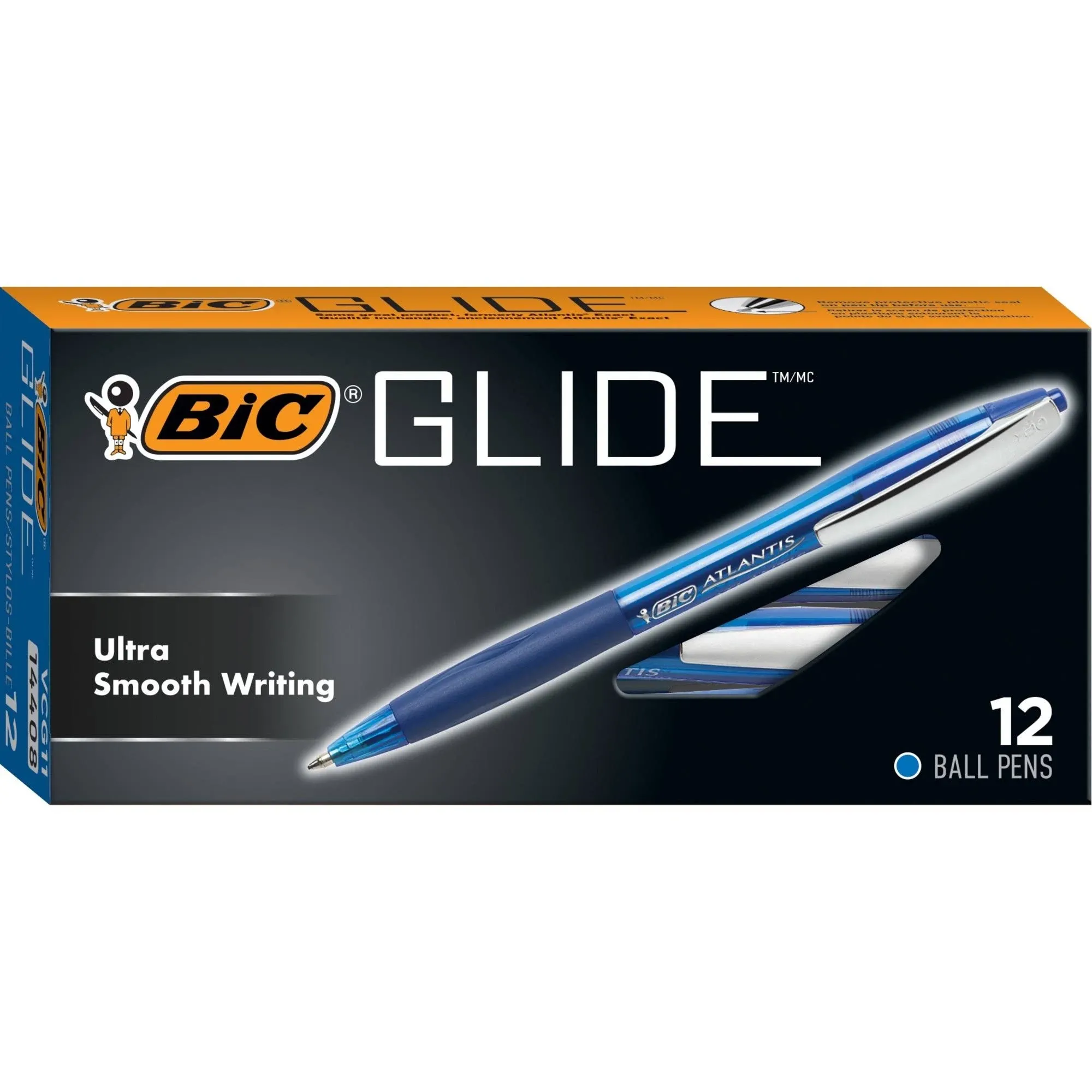 BIC Glide Blue Retractable Ballpoint Pens, Medium Point (1.0mm), 12-Count Pack, Ultra Smooth Writing Blue Pens