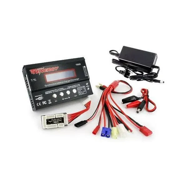 Tenergy TB-6AB Balance Charger Discharger 1S-6S Digital Battery Pack Charger for NiMH/NiCD/Li-PO/Li-Fe Packs w/ LCD Display Hobby Battery Charger w/ Tamiya/JST/EC3/HiTec/Deans Connectors + Power Supply