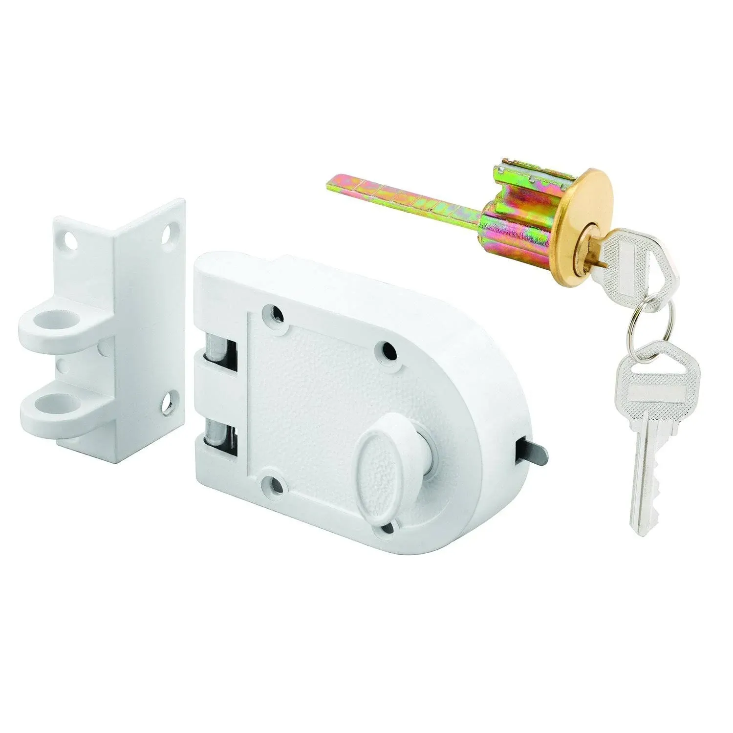 Prime-Line U 9971 Jimmy-Resistant Deadlock, Diecast, White, Angle Strike, Single Cylinder (Single Pack)