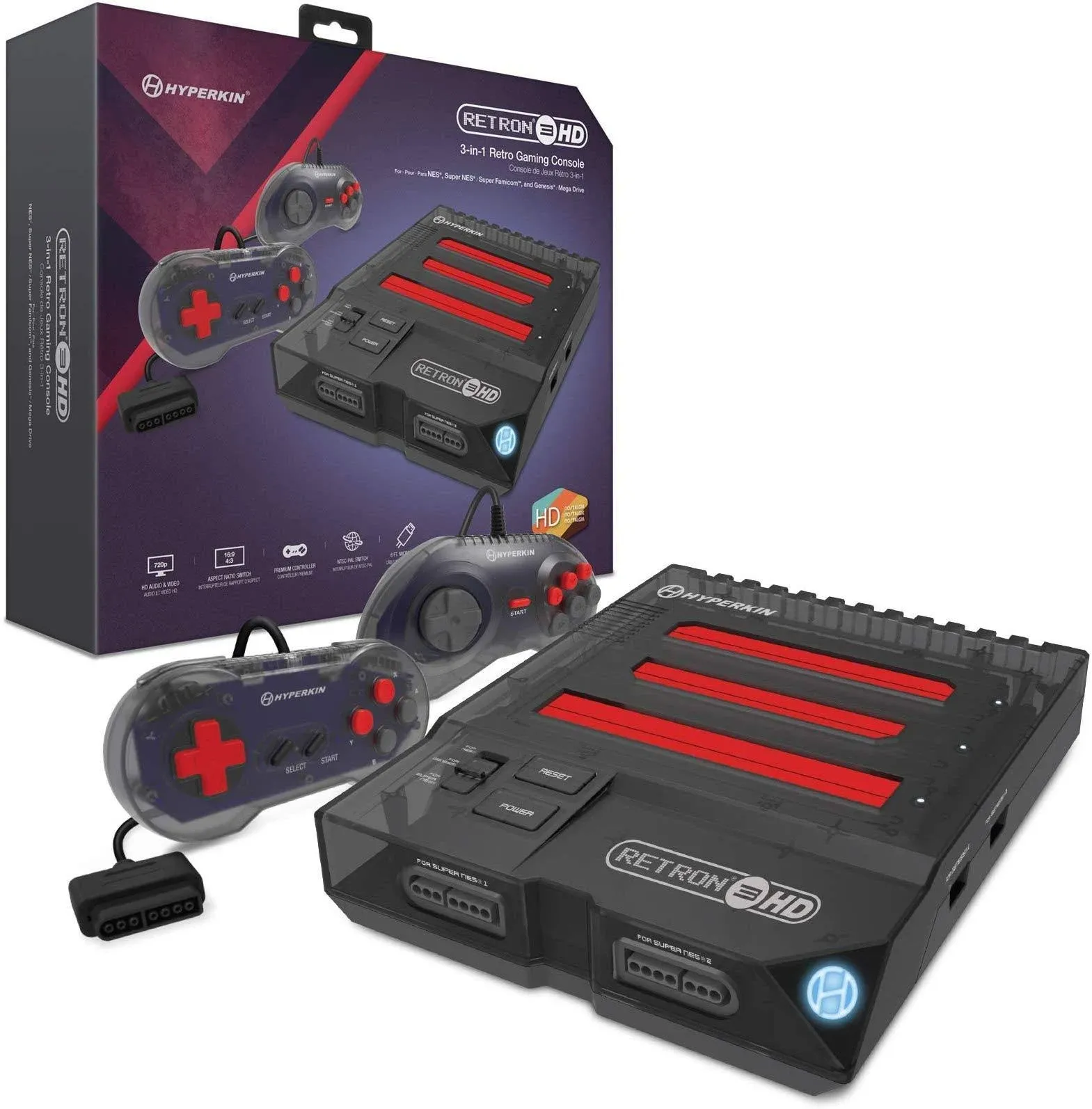 Hyperkin RetroN 3 HD 3-in-1 Retro Gaming Console for NES, Super Famicom, and Genesis/ Mega Drive (Space Black) - Sega Ge