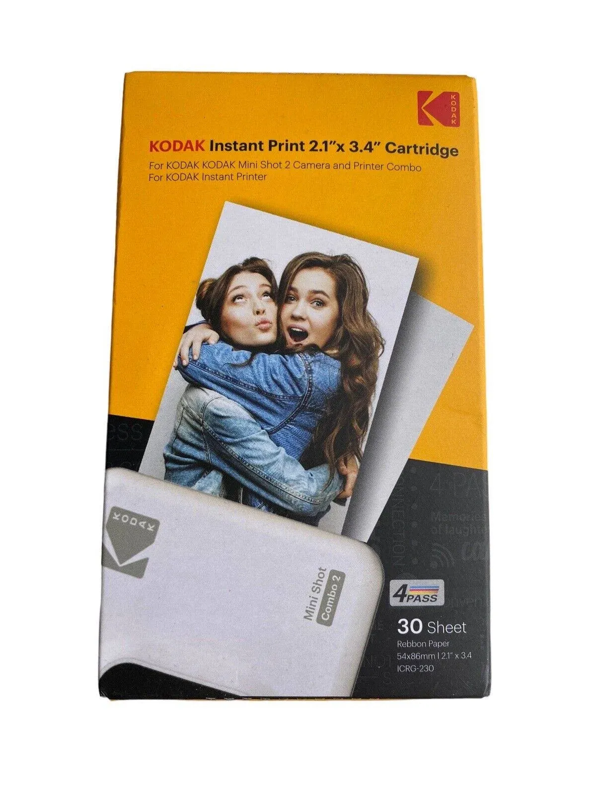 Kodak New Ink Ribbon Paper,30 Photo Cartridge Photo Paper for Mini Shot Combo White Thermal Sublimation Photo Printer