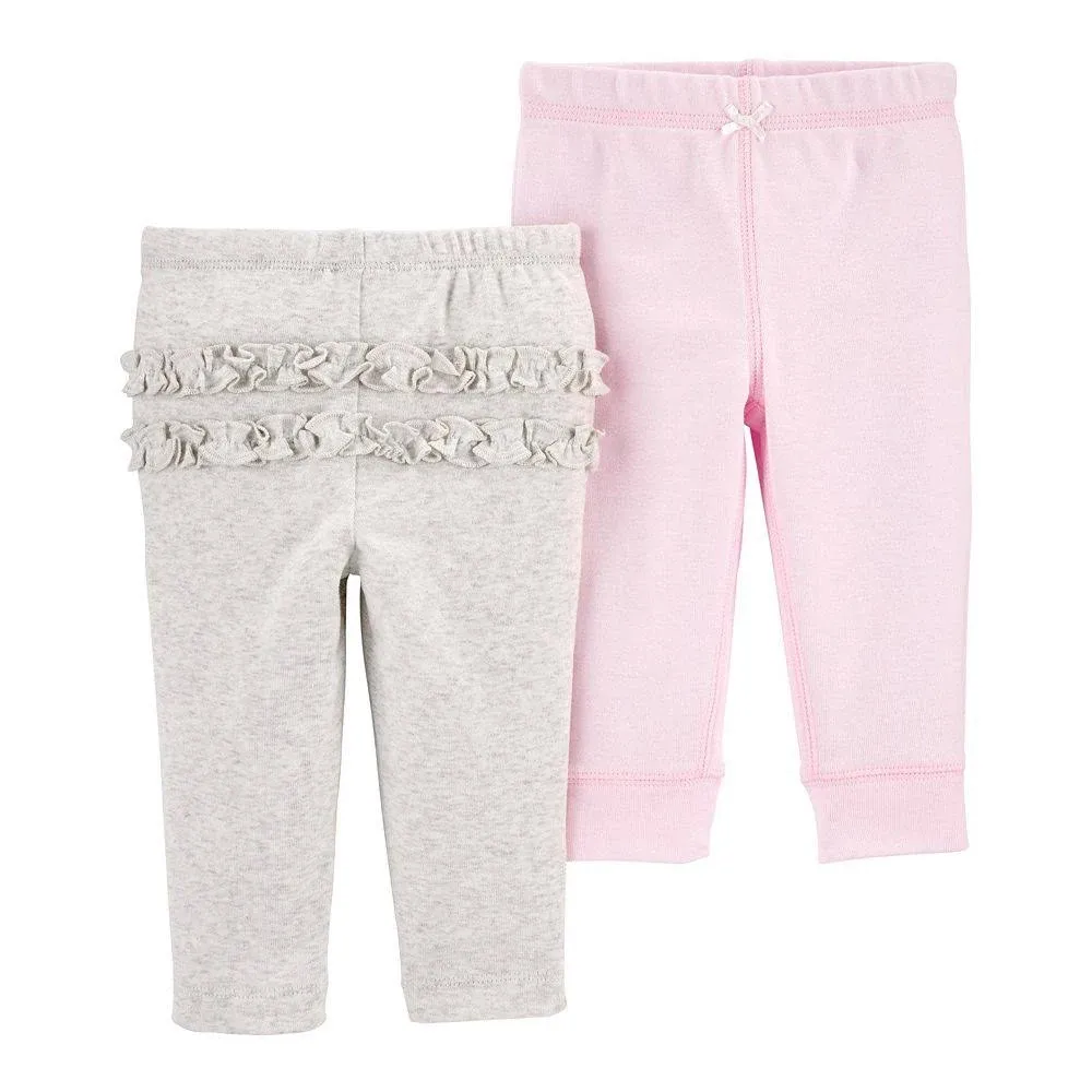 Carter's Baby Girls 2-Pack Cotton Pants NB Grey/Pink