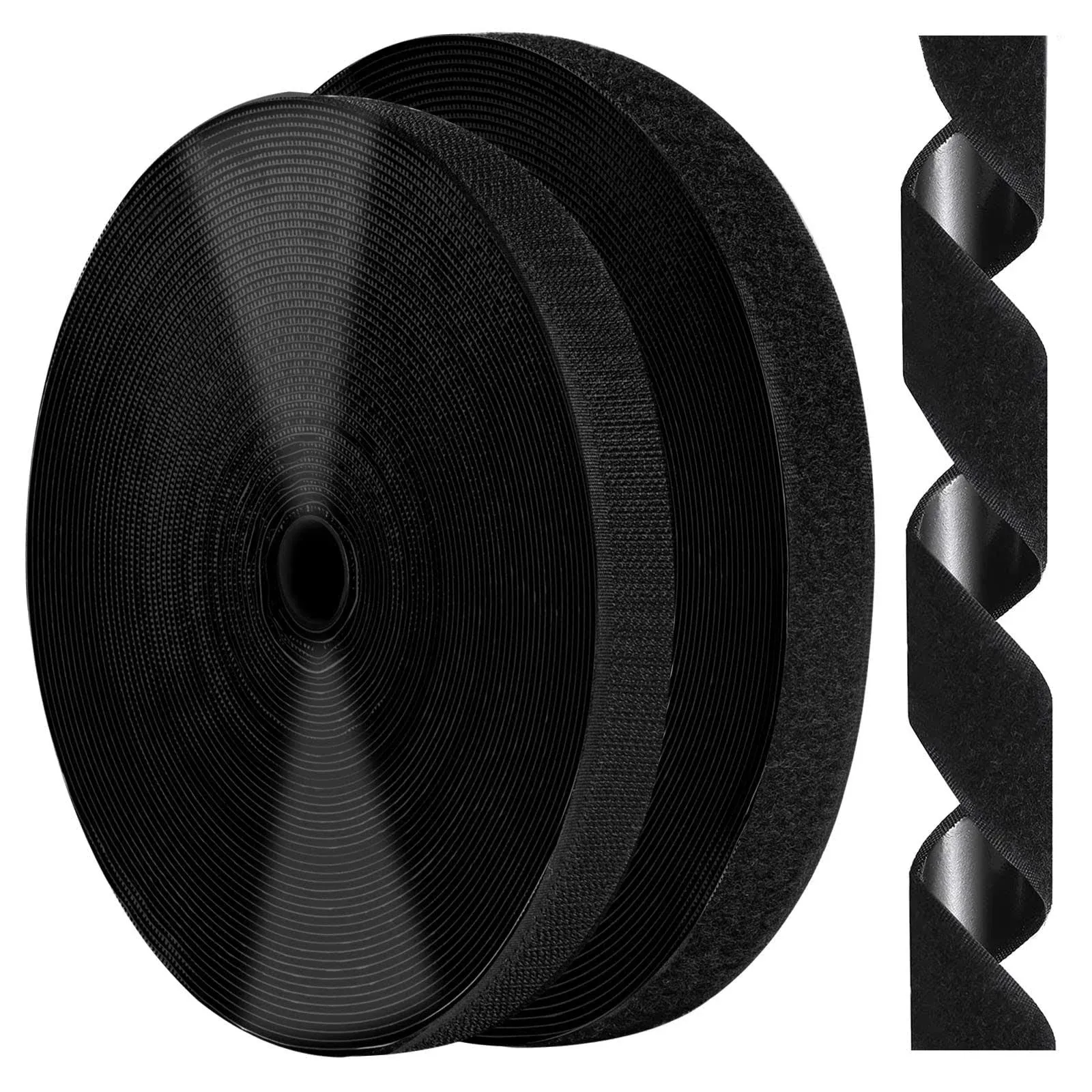 Nurkul 3/4 inch x 82 Feet / 25m Black Self Adhesive Hook and Loop Tape Sticky Back Fastening Roll Nylon Self-Adhesive Heavy Duty Strips Fastener for H