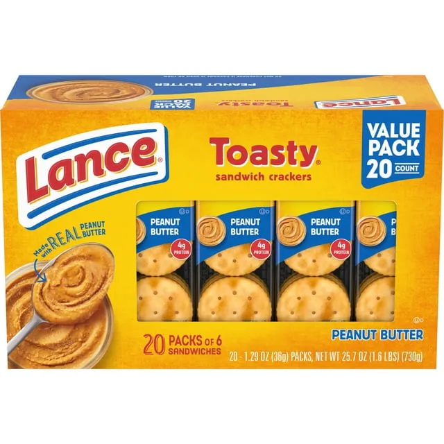 Lance Toasty Crackers, Peanut Butter - 20 count, 25.7 oz box