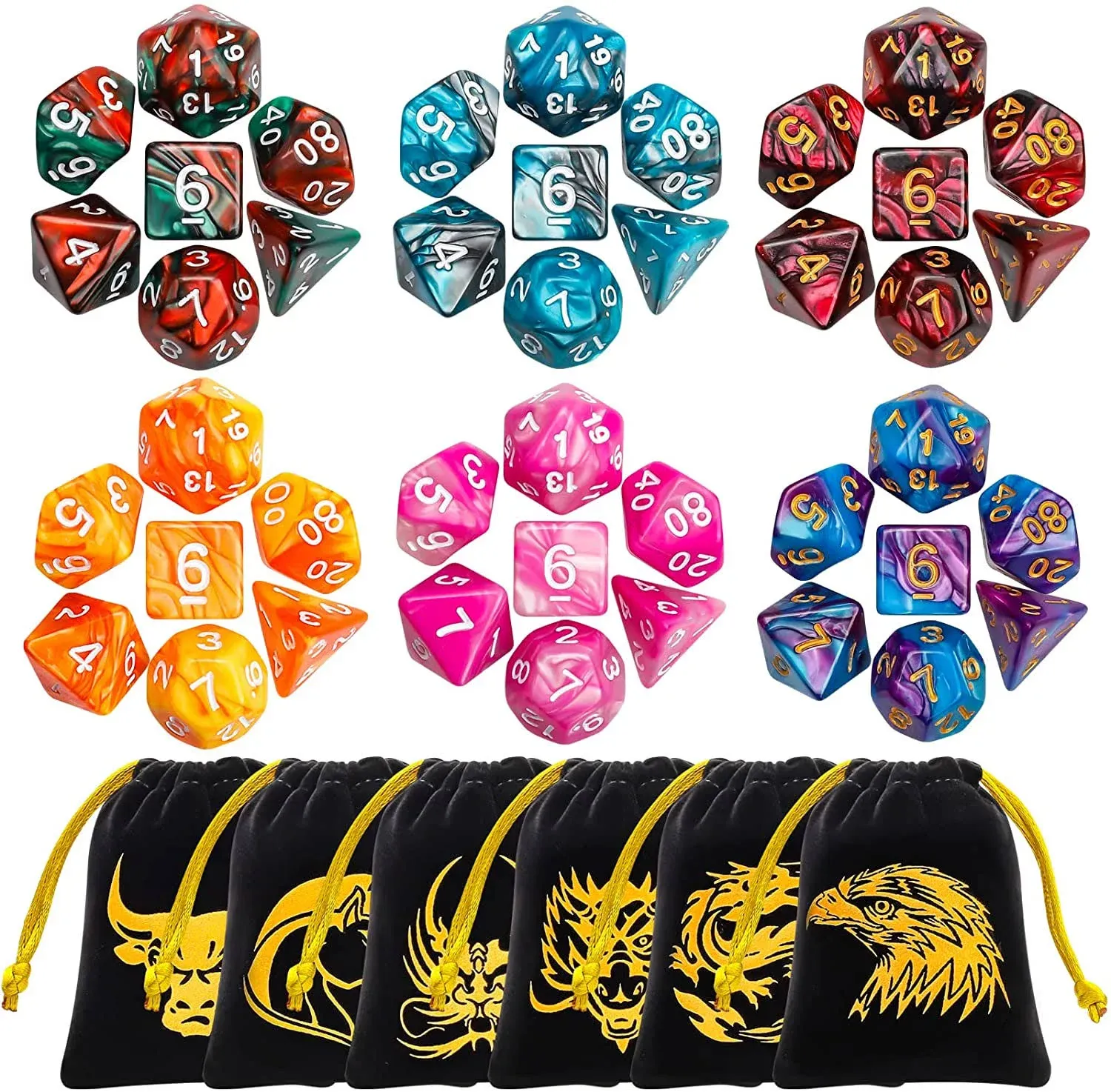 DND Dice, 42 Pieces Dungeons and Dragons Dice with Gold Patten Bags for Dungeon