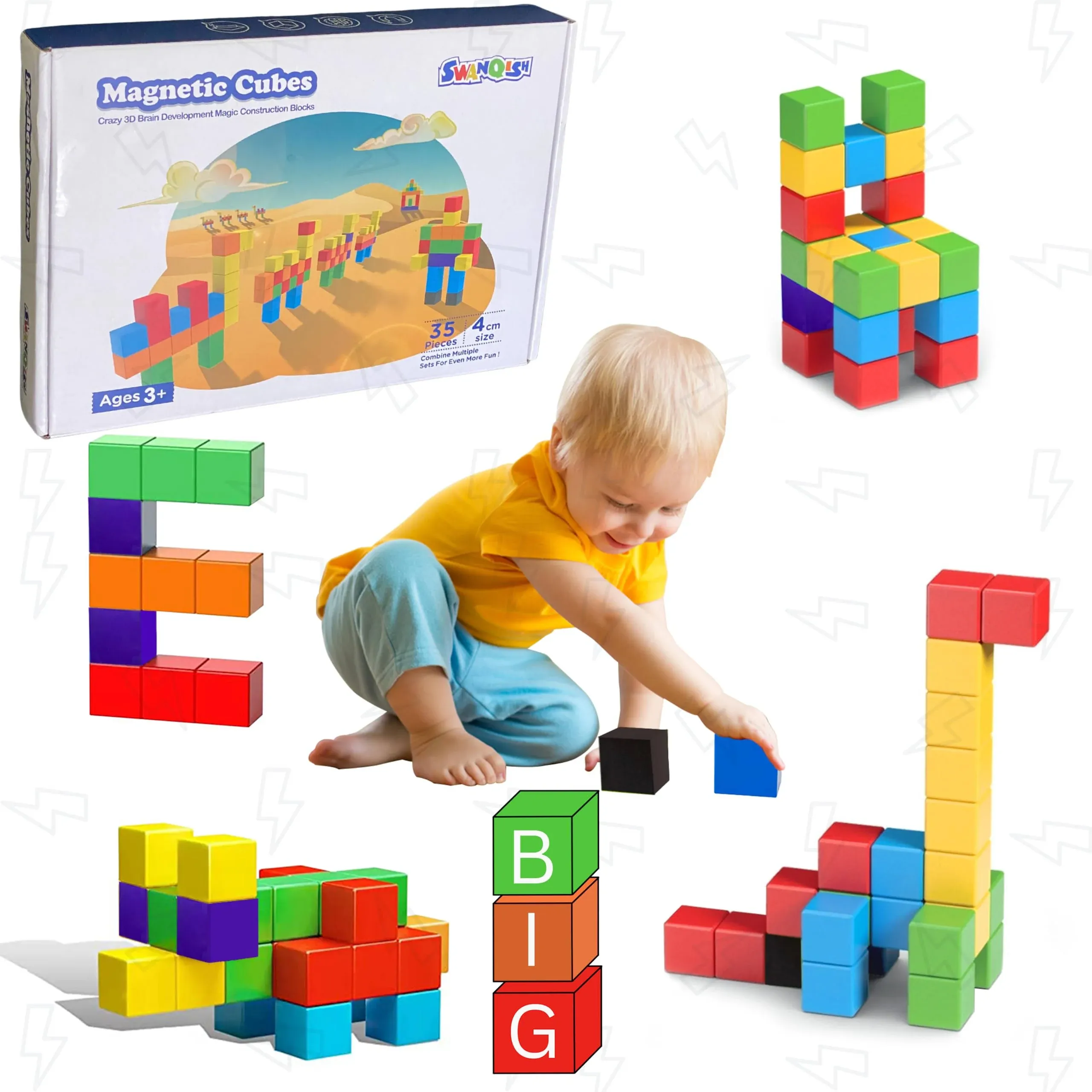 Extra Large Magnetic Blocks 35 Pieces 1.57 inch 4cm Size Perfect for Kids ...