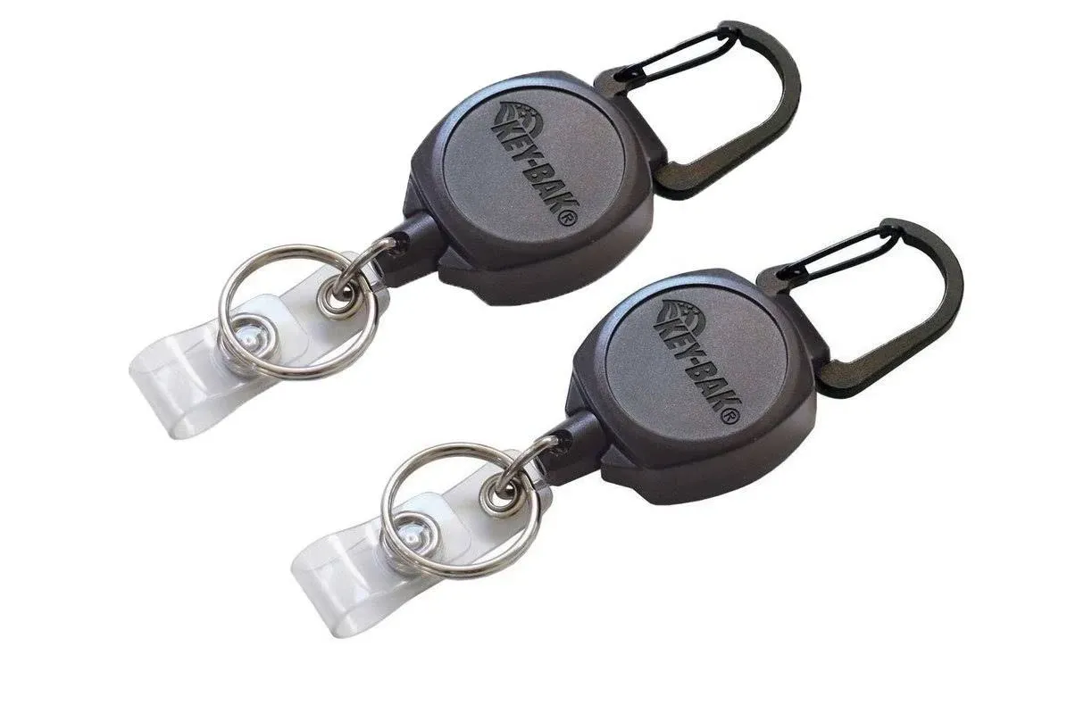 Key-Bak Sidekick Professional Heavy Duty Self Retracting ID Badge / Key Reel with Retractable Kevlar Cord, 24" Black (2 Pack)