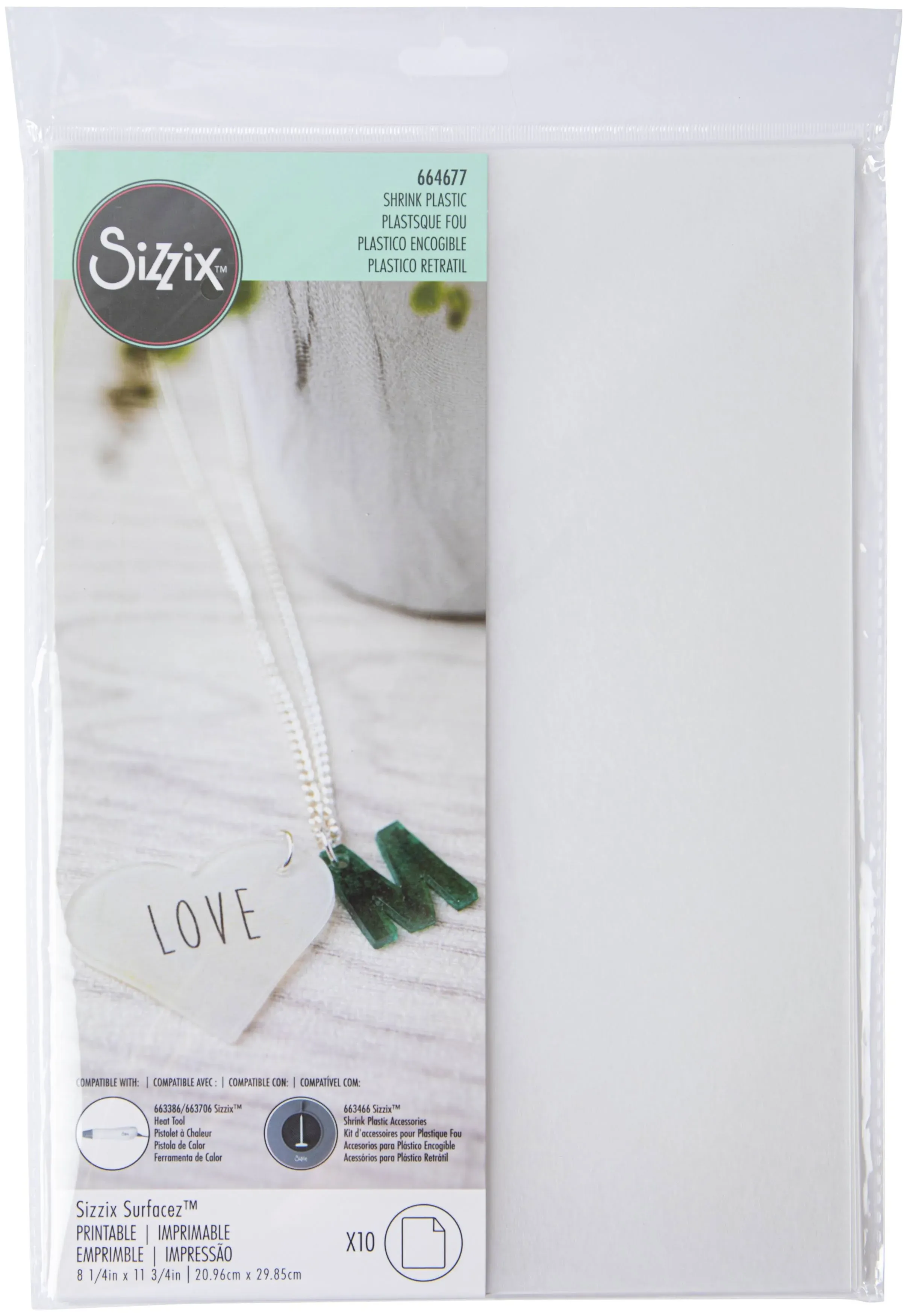 Sizzix Surfacez Shrink Plastic 8.5&#034;X11&#034; 10/Pkg-Printab<wbr/>le S664677