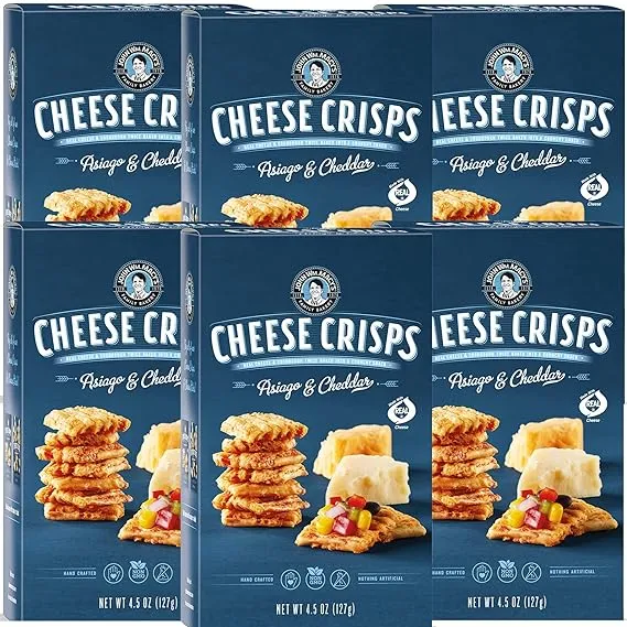 John Wm. Macy - Asiago & Cheddar CheeseCrisps - Hand Crafted, Non GMO, and Nothing Artificial - Made with Real Cheese - 4.5 oz. Cartons - 6 Pack