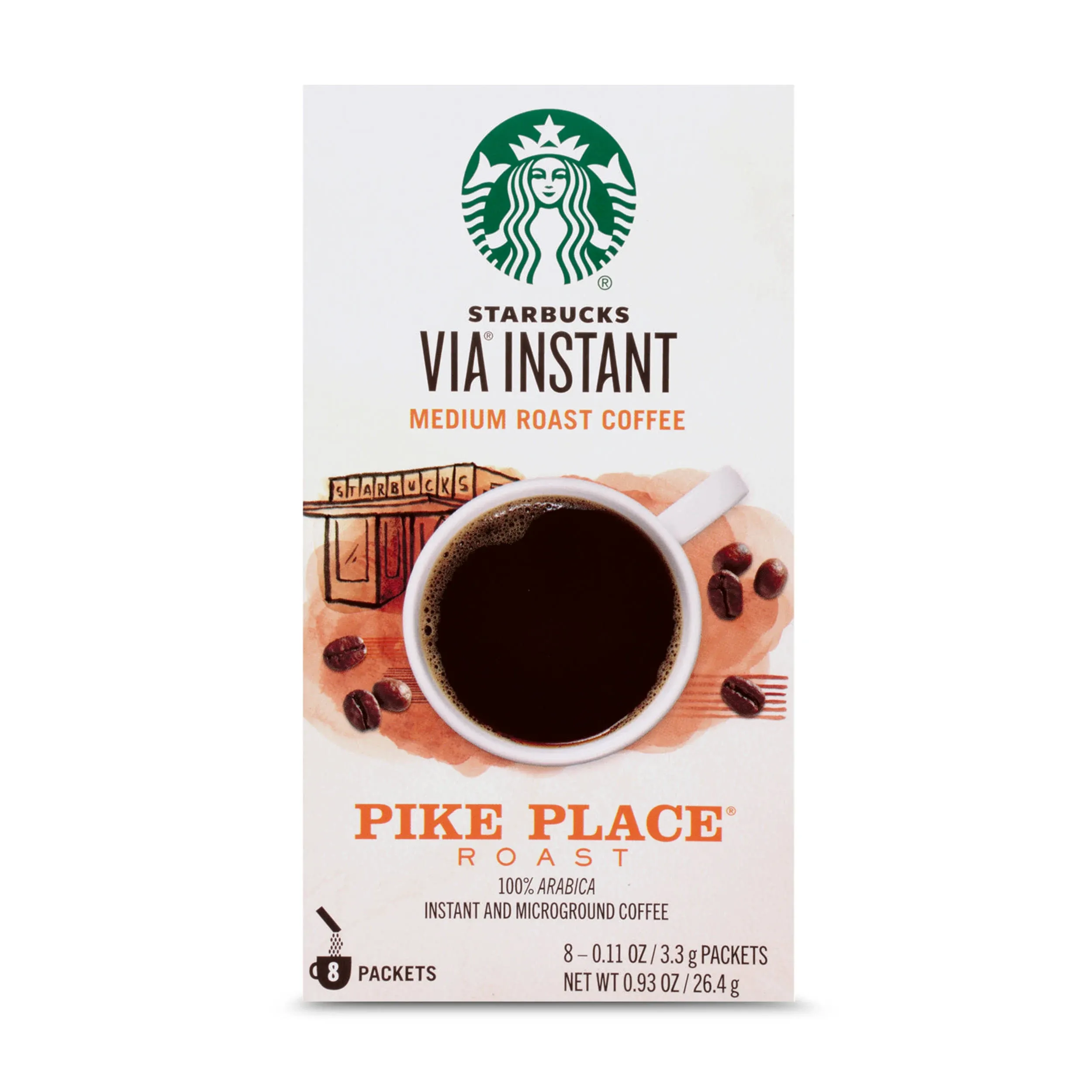 Starbucks Via Instant Coffee, Medium Roast, Pike Place, Packets - 8 pack, 0.11 oz ...